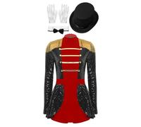 Sinleey Women Costume Da Direttore Del Circo Glitter Paillettes Body Costume Da Circo Accessori Set Domatore Cosplay Halloween Carnevale Party Outfit Nero S