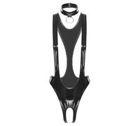 Sinleey Women Wetlook Catsuit Petto Aperto Passo Aperto Lingerie Lucido Pelle Body Con Cinturini Body Stringa Estremo Nero S