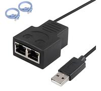 SinLoon USB RJ45 Splitter Adapter 1 Female to 2 Female Network Adapter with USB Power Port, Two Devices Simultaneously Share Internet, for Router TV Box Computer