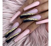 SINLOV 24 pz Coffin Unghie Finte Nudo Gradiente Presse su Unghie Finte Ballerina Lunghe Unghie Finte Copertura Completa Unghie Finte Art Nail Tips per Donne e Ragazze (Rosa 1)