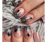 SINLOV 24 unghie finte quadrate a ragno per Halloween, rosa medio con schegge francesi, unghie finte a copertura completa, per donne e ragazze