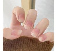 SINLOV 24 unghie finte quadrate, corte, a pressione, colore rosa nudo sfumato, unghie finte francesi, copertura completa, per donne e ragazze