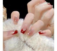 SINLOV 24 unghie finte quadrate lucide a pressione su unghie finte rosa rosse ballerine artificiali unghie finte francesi copertura completa unghie finte per donne e ragazze