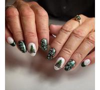 SINLOV 24pc albero di natale mandorla falsa unghia fiocchi di candela candela breve regalo di natale francese unghie finte copertura completa unghie finte per donne e ragazze (Christmas Tree, Medium)