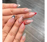 SINLOV 24pc Snowflake mandorla False unghie natalizie caramelle natalizie - Xmas unghie finte francesi a medio termine copertura completa unghie finte per donne e ragazze