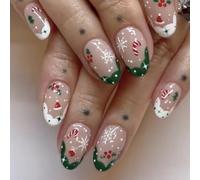 SINLOV 24pc Snowflake mandorla unghia falsa basso cappello francese di babbo natale unghie finte copertura piena unghie False per donne e ragazze