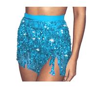 SINLOV Belly Dance Gonne Dancing Hip Tassel Sciarpa Cintura Paillette Wrap Gonna Rave Costume per le Donne Ragazze (Light Blue)
