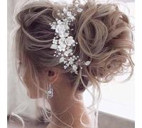 SINLOV Cerchietto per capelli da sposa con fiori e perline argentate, con foglie, per damigella d'onore, accessori per capelli da donna