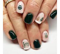 SINLOV Chiodi finti quadrati albero di natale unghie verdi piccolo regalo di natale francese unghie finte copertura piena unghie finte per donne e ragazze