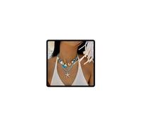 SINLOV Collana Boho di Cornacchie di Stelle Dorate Plantule d'Oro Perlata da Spiaggia Pendolare Gioiello per Donna (Blue)