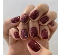 SINLOV, Confezione da 24 unghie finte corte e quadrate, rosse, con applicazione a pressione, dalla forma a ballerina, a copertura integrale, per donne e ragazze