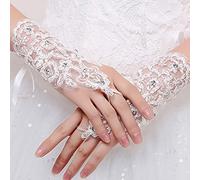 SINLOV Guanti da sposa in pizzo Guanti da sposa corti in tulle senza dita Guanti da sera per feste di ballo di fine anno (bianco)