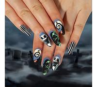 SINLOV Halloween Spider 24 unghie finte a mandorla zucca nera scheletro umano lungo premere sulle unghie finte francesi per donne e ragazze