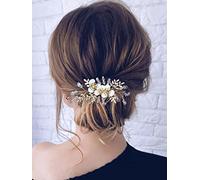 SINLOV Pettine per capelli da sposa con fiore di perle e strass, accessorio per capelli da sposa per damigelle d'onore (oro)