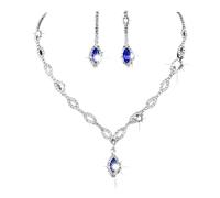 SINLOV Set di orecchini per collana da sposa in cristallo blu/rosso con strass da sposa con collo a goccia gioielli regolabili Set di gioielli da sposa per la damigella d'onore nuziale