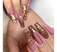 SINLOV Sparkly 24pcs Coffin Fake Nails Pink Glossy Press su unghie finte Ballerina lunga copertura completa unghie finte per le donne e le ragazze…