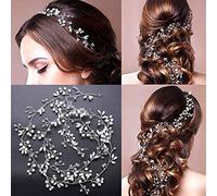 SINLOV Sposa Perla Sposa Capelli VinesCopricapo di cristallo Accessori per capelli da sposa Fascia per donna(Argento) (100cm)