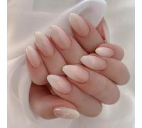 SINLOV Unghie finte a mandorla, 24 pezzi, colore nude, lunghe, a pressione, rosa, sfumate, unghie finte francesi, in acrilico, copertura completa, per donne e ragazze