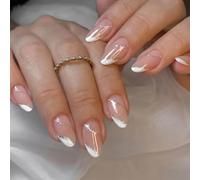 SINLOV Unghie finte a mandorla, glitterate, lunghe, in acrilico, copertura completa, colore rosa, sfumato, unghie finte francesi, per donne e ragazze