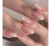 SINLOV Unghie finte a mandorla glitterate, unghie finte a pressione, lucide, a ballerina, in acrilico, copertura completa, per donne e ragazze