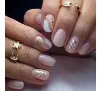 SINLOV Unghie finte corte quadrate a forma di fiore lucido a pressione sulle unghie finte rosa nudo di cristallo ballerina unghie artificiali francesi copertura completa unghie finte per donne e