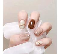 SINLOV Unghie finte corte rosa nude sfumate francesi unghie finte quadrate Halo Dye Unghie finte lucide Press on Nails Ballerina Acrilico Stick on Nails per donne e ragazze