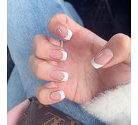 SINLOV Unghie finte francesi lunghe, quadrate, lucide, rosa, bianche, a pressione, a ballerina, artificiali, copertura completa, per donne e ragazze