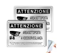 SINMAO Area Videosorveglianza Cartello Metallo Alluminio Spazzolato con Adesivo 22x15cm GDPR con fori Preforati Protezione UV 2 pezzi