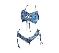 SINMIUANIME Set Bikini in Denim da Donna, Costume da Bagno, Bikini da Cosplay, Costume da Spiaggia, Jeans Shorts per Spiaggia, Gioco e Bar, Nightclub Performance, L