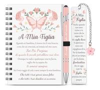 Sinmoe 3 Pezzi Regalo Figlia Quaderno a Spiralato Segnalibro in Metallo Penna a Sfera Ispiratori Regalo da Mamma e Papà alla Figlia per Compleanno, Natale, Laurea, la Scuola Inizia