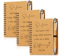 Sinmoe 3 Set Regali per Insegnanti Taccuini Motivazionali Italiano Ispiratore Quaderno a Spirale Penna a Sfera in Legno Regalo di Laurea per Giornata degli Insegnanti di Lavoro(Normale,Color Legno)