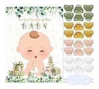 Sinmoe Giochi di Festa Pin The Pacifier on The Baby Decorazioni per Baby Shower Verde Salvia Set Manifesto Attacca Ciuccio al Bambino con 24 Adesivi per Ciuccio Benda per Compleanno Ragazze e Ragazzi