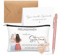 Sinmoe Regali per le Amiche Contenere Borsa per Cosmetici Portachiavi Penna a Sfera Biglietto con Busta Regalo del Migliore Amico per Regalo di Natale di Compleanno(Freundinnen sind wie Sterne)