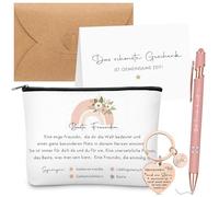 Sinmoe Regali per le Amiche Contenere Borsa per Cosmetici Portachiavi Penna a Sfera Biglietto con Busta Regalo del Migliore Amico per Regalo di Natale di Compleanno(Beste Freundin)
