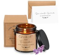 Sinmoe Regalo per Fidanzata Candela Profumata in Bicchiere con Scritta Candela de Amicizia con Busta Carta per Migliore Amico Compleanno Natale(Glück ist, eine Freundin wie dich zu haben,Lavanda)
