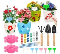 Sinmoe Set da 4 Vasi di Fiori in Ceramica Fai da Te Kit Fai da te per Dipingere Vasi di Fiori Mini Set di Attrezzi da Giardino Dipingi il Tuo Vaso di Ceramica Regali per Coltivatori di Fiori