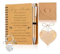 Sinmoe Set da 5 Pezzi Regali per Maestra Quaderno Penna Busta Portachiavi | Quaderno a Spirale, Penna a Sfera, Busta, Portachiavi, Trucioli di Legno a Forma di Cuore, per Insegnanti Donna