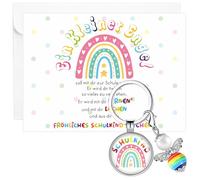 Sinmoe Set de Regalo per Rientro a Scuola per Ragazze Portachiavi con Angelo Custode Scheda di Iscrizione Scolastica con Busta Regalo per Iscrizione alla Scuola Per 1° Giorno di Scuola Incoraggiatore