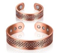 Sinmoe Set di 2 Braccialetti e Anelli Magnetici in Rame Massiccio Braccialetto Regolabile Magnetico e Anello con Magneti in Rame per Uomo Donna(Vintage)