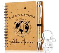 Sinmoe Set Regalo di Ringraziamento per i Colleghi Quaderno a Spirale A6 Penna a Sfera in Legno Portachiavi Regali Ispiratori per Dipendenti Addio(Pass auf dich auf)