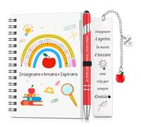 Sinmoe Set Regalo Grazie Insegnante Includere Blocco Note a Spirale A6 Penna a Sfera Rosa Pressione Segnalibro con Ciondolo Forma Fiore Metallo Giorno degli Insegnanti Compleanno Laureato(Insegnare)