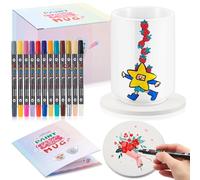 Sinmoe Set Tazze da Dipingere Kit Mug Ceramica con Tazze in Ceramica Vuote per Sublimazione 12 Pennarelli Colorati e Sottobicchiere Regalo Fai da Te per Maestro Laurea Festa Mamma e Papà(Retro)