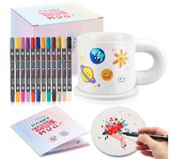 Sinmoe Set Tazze da Dipingere Kit Mug Ceramica con Tazze in Ceramica Vuote per Sublimazione 12 Pennarelli Colorati e Sottobicchiere Regalo Fai da Te per Maestro Laurea Festa Mamma e Papà(Moda)