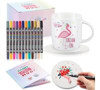 Sinmoe Set Tazze da Dipingere Kit Mug Ceramica con Tazze in Ceramica Vuote per Sublimazione 12 Pennarelli Colorati e Sottobicchiere Regalo Fai da Te per Maestro Laurea Studenti(Classico)