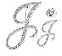 SINNKY A-Z - Spilla da donna, con lettera iniziale, in argento, con strass, in cristallo, trasparente, per regali, confezione da 2, Metallo, cristallo trasparente