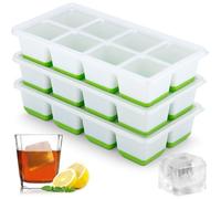 Sinnsally Stampo per cubetti di ghiaccio, 3 pezzi, in silicone, per cubetti di ghiaccio e cubetti di ghiaccio, con coperchio, per cubetti di ghiaccio (verde)