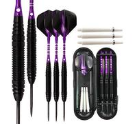 Sino-K Confezione da 3 Freccette in Acciaio Freccette Professionali in tungsteno da 22 Grammi con aste in Alluminio, Canna in Ferro, Punta in Acciaio e aste Extra (Viola)