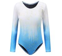 Sinoem Body da ginnastica da ragazza, a maniche lunghe, colore sfumato, multicolore, leotard danza, balletto, per bambini 3-12 anni (7-8 anni, blu brillante, maniche lunghe)