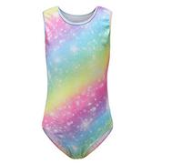 Sinoem Body da ginnastica per bambini, a maniche lunghe, senza maniche, per danza o da ballo, body da ginnastica, colore: blu/viola/rosa, senza maniche, arcobaleno, 3-4