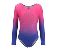 Sinoem Body da ginnastica per ragazza colore sfumato multicolore a maniche lunghe leotard danza balletto per bambini 5-12 anni (12-(11-12 anni), blu+rosa)